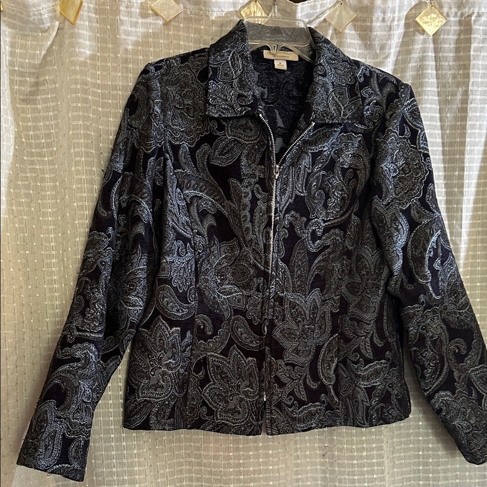 Dressbarn Black and Silver Paisley Blazer